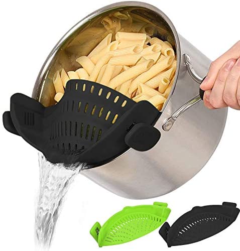 Snap Strainer, 2 PACK Silicone Food Strainers Heat Resistant Clip On Strain Strainer Rice Colander Kitchen Gadgets Drainer Hands-Free For Pasta, Spaghetti, Ground Beef, Universal Fit All Pots Bowls