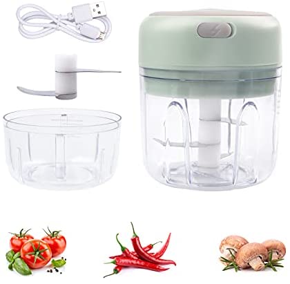 Pruk Mini Food Chopper, Electric Garlic Mincer with USB Charge, Cordless Portable Kitchen Gadget for Processing Puree, Garlic, Ginger, Onion and Chili, 2 Blades with 2 Cups of 250ML and 100ML