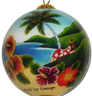 Scenic Hawaiian Ornament Collectible Hand-Painted Glass with Gift Box OTH/H