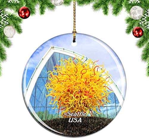 Weekino USA America Chihuly Garden and Glass Seattle Christmas Xmas Tree Ornament Decoration Hanging Pendant Decor City Travel Souvenir Collection Double Sided Porcelain 2.85 Inch