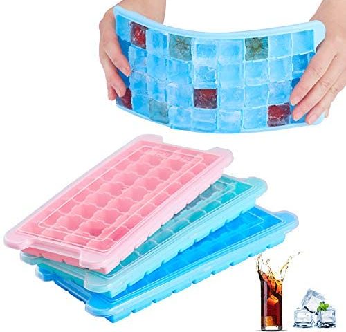 BAJAKE Ice Cube Tray 3 Pack,Easy-Release Silicone and Flexible 36-Ice Trays with Spill-Resistant Removable Lid,Durable and Dishwasher Safe - for Food, Cocktail, Whiskey, Chocolate