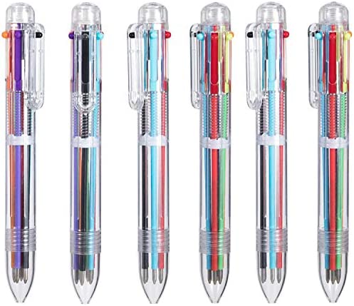 Eeoyu 6 Pack Multicolor Pens 0.5mm 6-in-1 Retractable Ballpoint Pens 6 Colors Transparent Barrel Ballpoint Pen for Office School Supplies Students Children Gift